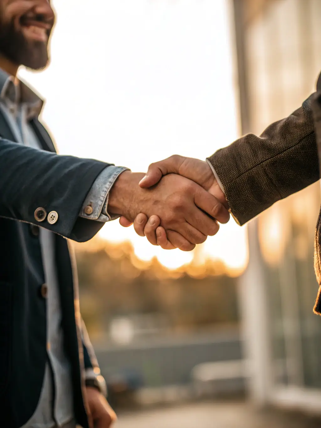 A shot of a handshake between two parties after a successful mediation session, symbolizing agreement and resolution.