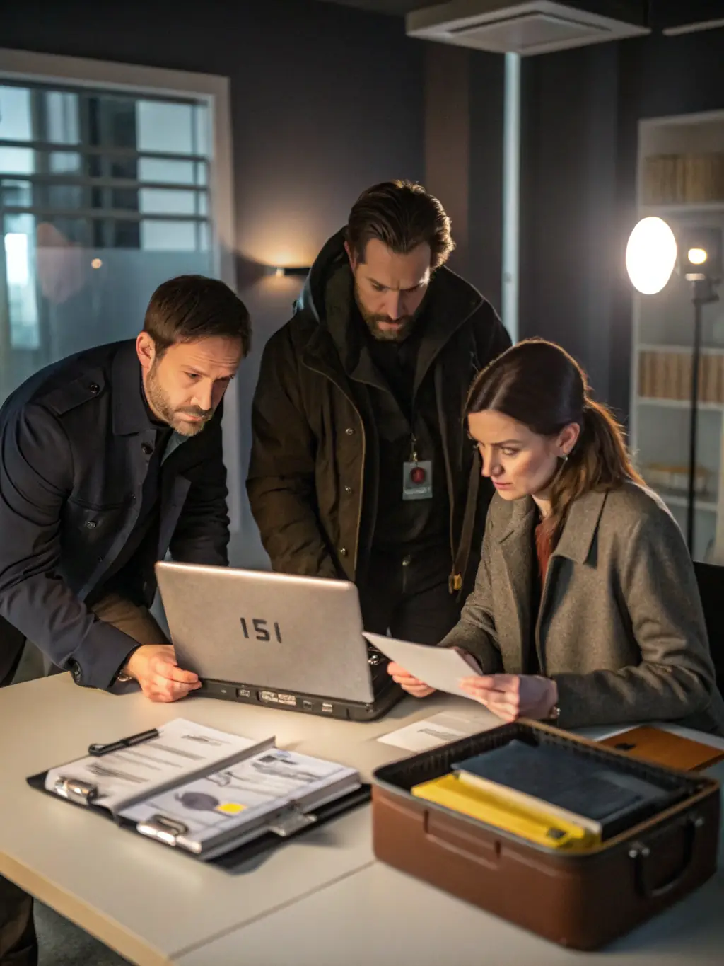 A photograph of a diverse team of investigators collaborating in a modern office, highlighting the association's commitment to teamwork and expertise.