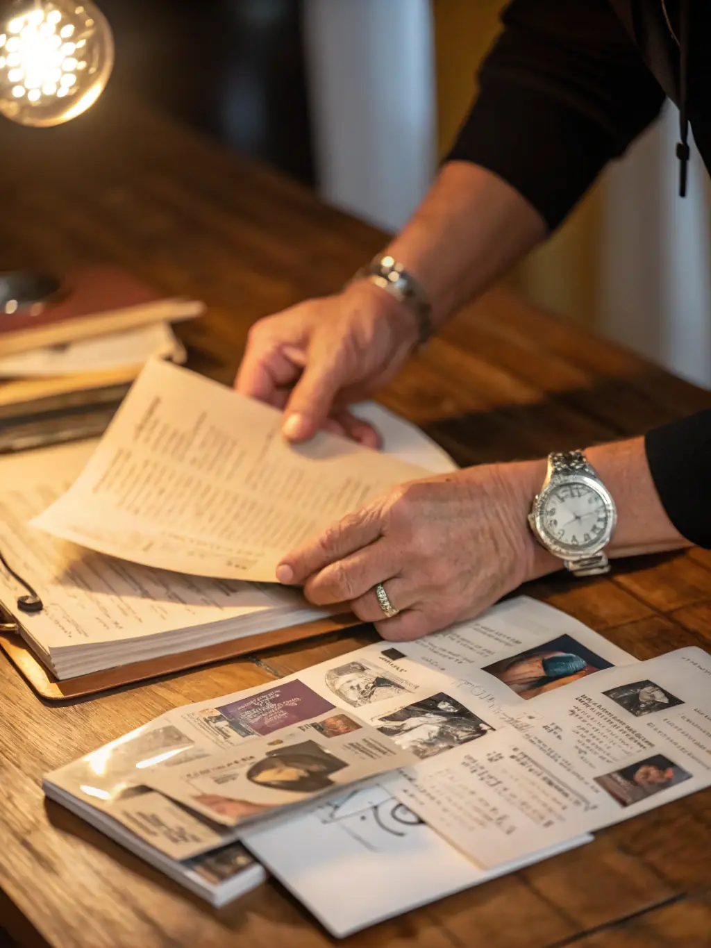 A detective examining documents in a well-lit office, symbolizing the Investigative Services program.