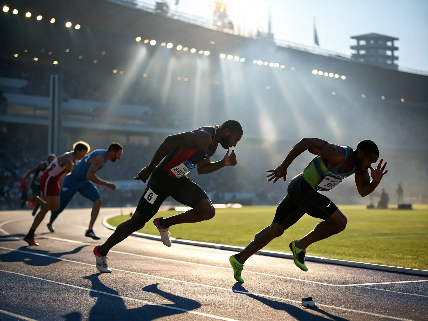 A runner training on a track, focusing on speed and agility, with a coach providing guidance.