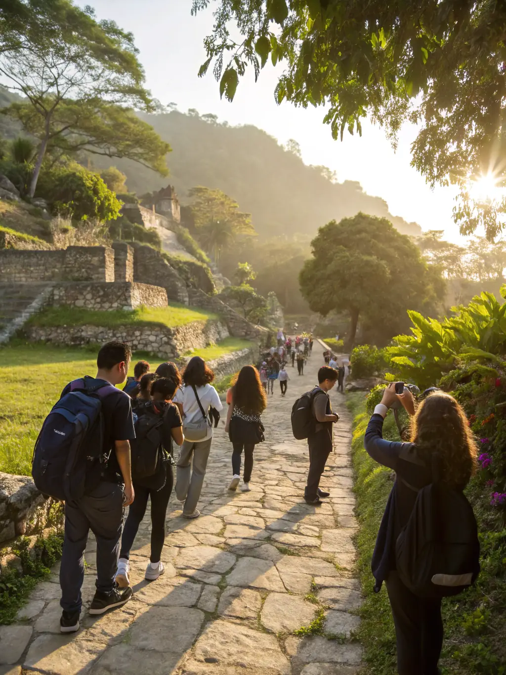 A group of students participating in a guided tour of a historical landmark in Beautiran, led by a BBJD expert.